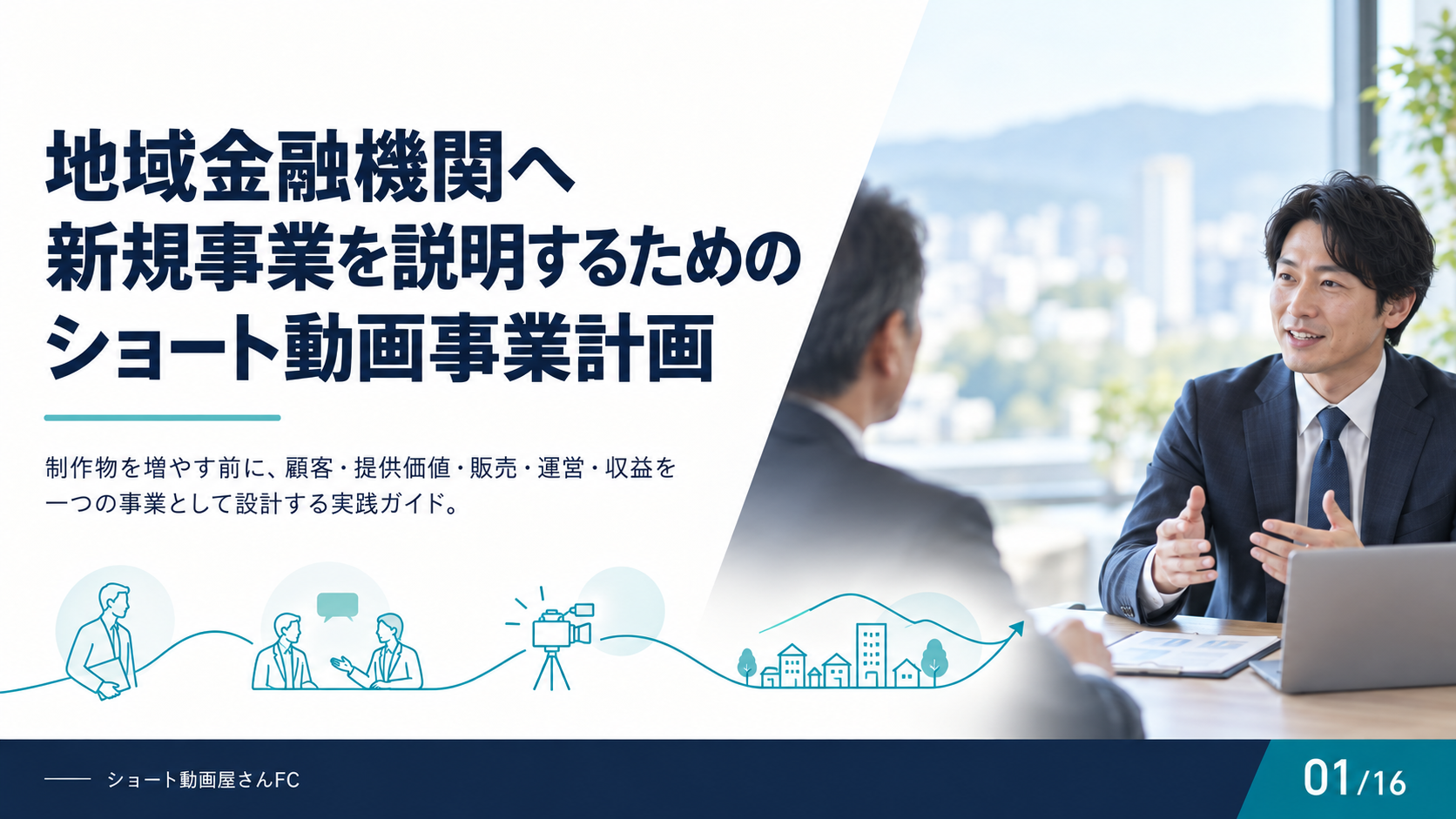 地域金融機関へ新規事業を説明するためのショート動画事業計画の表紙